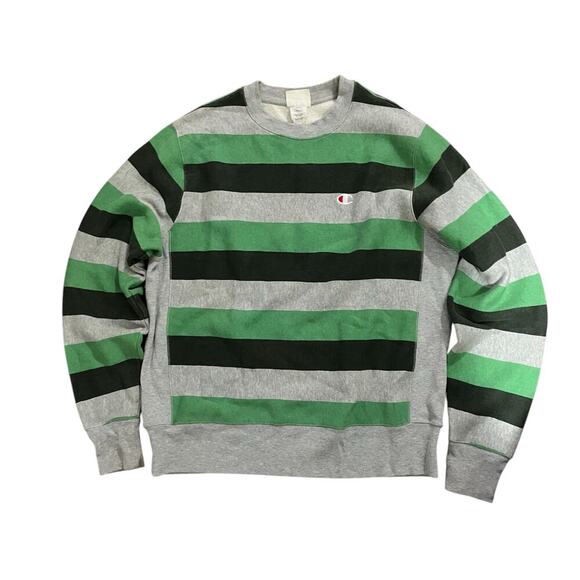 Champion Mens Vintage Striped Green Black Gray Sweatshirt Size 2XL - Picture 6 of 9